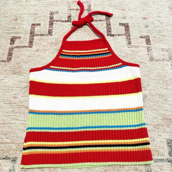 Y2K Multi-coloured striped halterneck knitted top size medium - Picture 8 of 10